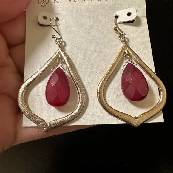 Kendra Scott Gold Frame Earrings with Deep Red Accents - Picture 3 of 5